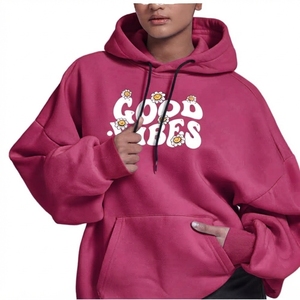 Sudadera con Capucha Extra Grande para Mujer, Color Rosa Sólido, Logotipo Estampado en la Parte Delantera, Manga Larga, Tejido de Algodón, Ropa de Otoño, Personalizable - Product Image 1