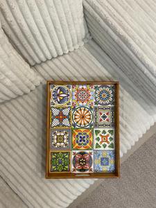 Plateau en bois imprimé style Mid-Century, motif rétro, pour décoration intérieure vintage, plateau de service en gros - Product Image 2