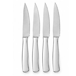 Ensemble de 4 couteaux à steak en argent avec lames dentelées et manches métalliques fins et élégants pour la table de restaurant - Product Image 2