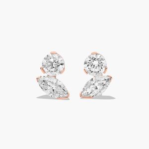 Boucles d'oreilles Toi et Moi avec diamants de laboratoire taille marquise en or rose 14 carats - Product Image 6