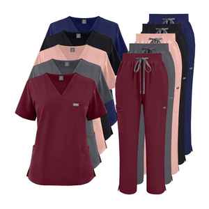 Nouvelle Arrivée 2026 – Tenue Médicale Unisexe NIAAHINN Rouge Vin – Blouse Col V Manches Courtes et Pantalon Droit Extensible – Ensemble Infirmier - Product Image 6