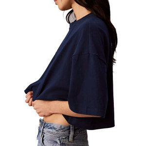 Fabricant de vêtements amples – T-shirt court uni respirant pour femme, idéal pour l'été, la gym et le sport, grande taille, épaules tombantes - Product Image 3