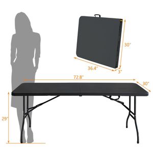 Portable <b>6ft</b> Black <b>Folding</b> <b>Table</b> High Load Bearing Plastic <b>Table</b> for Camping Picnics Parties - Product Image 2
