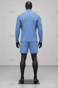 Conjunto Deportivo para Hombre, Camiseta de Manga Larga con Cierre de Media Cremallera y Pantalones Cortos, Color Azul Claro, Secado Rápido, Transpirable, Absorbe el Sudor, para Verano - Product Image 4