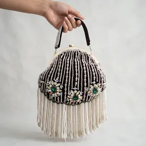 Beaded Pearl <b>Clutch</b> Bag With Tassels And Floral Embellishment Fashion Evening Handbag For Women Traditional <b>Clutch</b> party handbag - Product Image 4