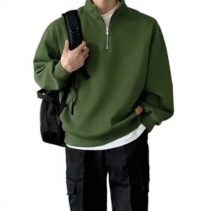 เสื้อสเวตเชิ้ตครึ่งซิปทรงโอเวอร์ไซส์ คอเต่า ผ้าฝ้ายเรียบ สำหรับผู้ชายและผู้หญิง สกรีนโลโก้ได้ตามต้องการ - Product Image 1