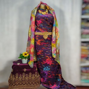 Luxe Maqbal robe de mariée somalienne pour filles/femmes plaine soie tissé multicolore paillettes Jacquard sergé flammé fête de mariage - Product Image 5