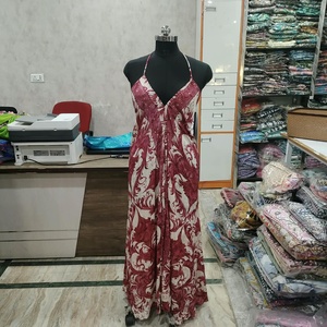 Vestido Maxi Bohemio para Mujer, Cuello en V, Tirantes Finos, Corte en A, Cintura Natural, Talla Única, Tejido, Casual, Estampado, Verano - Product Image 3