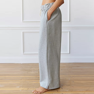 Pantalon de survêtement gris pour femme, coupe large, taille mi-haute, avec cordon de serrage, ample, longueur intégrale, décontracté, en molleton pour l'automne - Product Image 5