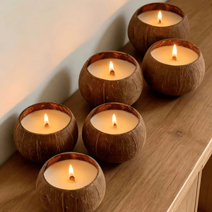 Bougie en cire de soja dans une coquille de noix de coco, super offre, bougies décoratives faites à la main, éclairage naturel pour la maison et le spa - Product Image 5