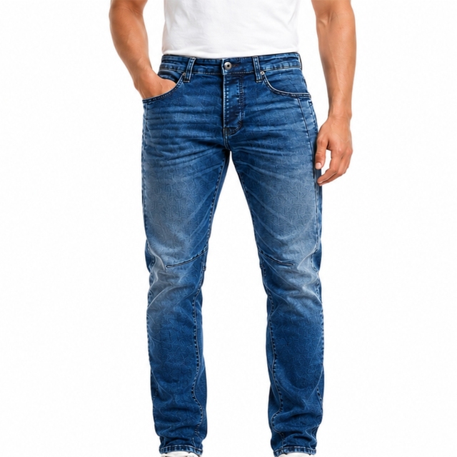 Men Denim Jeans Classic Wash Relaxed Straight Fit Comfortable Daily Wear Modern Casual Style Durable Fabric Premium Jeans