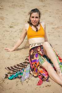 Bohemian <b>Patchwork</b> Ankle-Length <b>Skirt</b> for Women Handmade Saree Silk Festival Hippie Gypsy Summer Beach Wear - Product Image 2