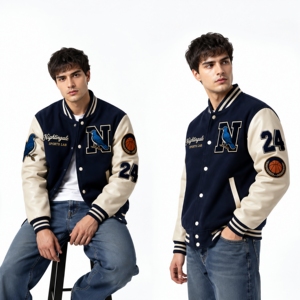 Chaqueta Varsity Personalizada con Cuerpo de Lana y Mangas de Cuero, Parche Bordado Personalizado, Chaqueta Letterman de Béisbol, Chaqueta Urbana Personalizada - Product Image 6