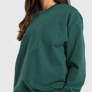 Sudadera Verde de Cuello Redondo para Mujer, Color Sólido, Manga Larga, Tejida, Corte Holgado, para Otoño, 100% Algodón, Transpirable - Product Image 3