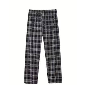 Conjunto Casual de Estilo Sencillo para Hombre de Talla Grande, con una Camiseta de Manga Larga de Cuello Redondo en Color Sólido y Pantalones Holgados a Cuadros - Product Image 3