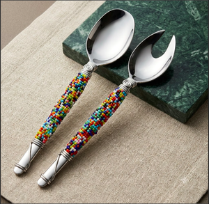 Beaded Salad <b>Server</b> Set Multicolor Bead Handle Set Kitchen Utensils With Designer Handle Perfect For Events And Special Occasion - Product Image 1