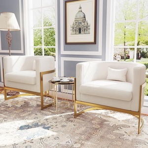 <span class=keywords><strong>Poltrona</strong></span> moderna a botte con gambe in metallo dorato sedia di accento di velluto per camera da letto e soggiorno Club divano laterale in avorio - Product Image 6