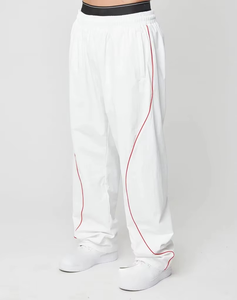 <b>Men's</b> <b>White</b> Elastic Waist Sweatpants With Red Side Stripe Lightweight Breathable Casual Jogger Pants Summer Activewear - Product Image 4
