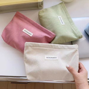 Portable Customizable Cosmetic <b>Bag</b> Larger Waterproof <b>Storage</b> <b>Bag</b> for Travel Toiletry Foldable Corduroy <b>Zipper</b> Makeup <b>Bag</b> - Product Image 1