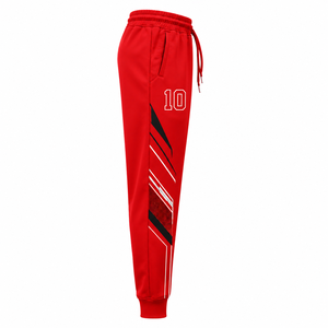 กางเกงวอร์มผู้ชายสีแดง เบอร์ 10 พิมพ์ลาย เอวยางยืด มีเชือกผูก ทรงลำลอง มีกระเป๋าข้าง ระบายอากาศได้ดี น้ำหนักเบา ผ้าฝ้าย 100% - Product Image 3