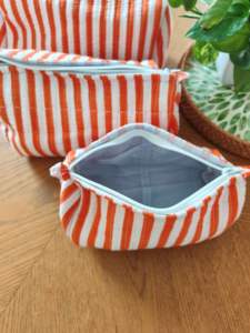 Cotton Quilted Cosmetic Pouch <b>Set</b>, 3-Piece Floral Makeup Bag,Orange Stripe Toiletry Pouches (<b>Set</b> of 3) - Product Image 2