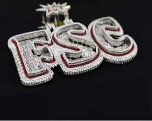 Collier Pendentif Lettre FSC Hip Hop Iced Out en Argent Sterling 925 avec Diamants Baguette Micro-Pavés, Bijoux Personnalisés - Product Image 2