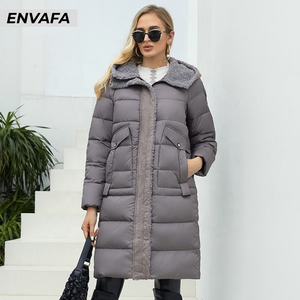 Veste d'hiver pour femme, longue, épaisse, mi-longue, décontractée, à col en fourrure, de haute qualité, vente en gros - Product Image 1