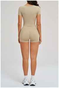 Conjunto de Yoga de 2 Piezas para Mujer, Pantalones Cortos a Cuadros con Cintura Elástica Media, Top Corto, Transpirable, Sin Costuras, Spandex, Poliéster, Secado Rápido, Ropa Deportiva - Product Image 2