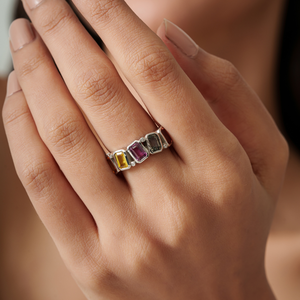 Anillo de boda de media eternidad de oro blanco macizo K14 con zafiro arcoíris y diamantes, de lujo y gran venta, para unisex. - Product Image 4