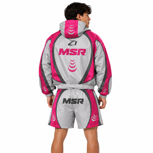 Ensemble court tendance personnalisé rose et gris en nylon pour homme, coupe-vent color block, tenue streetwear et sportswear, sweats à capuche, OEM ODM Marque Privée - Product Image 2
