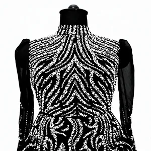 Luxury Black Beaded Evening <b>Dress</b> Long Sleeve High Neck Sequined A-Line Prom Gown Muslim Modest Formal Party <b>Dress</b> for Women - Product Image 6