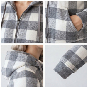 <b>Women</b> Check Hoodie <b>Flannel</b> Zip-Up Casual Full Sleeve Plaid Hooded <b>Jacket</b> With Pockets Winter Wear Cotton Polyester Zipper Hoodie - Product Image 6