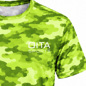 <b>Lime</b> <b>Green</b> Camo T <b>Shirt</b> Men Short Sleeve Crew Neck Camouflage Print Athletic Fitness Training Gym Workout Performance Sportswear - Product Image 5