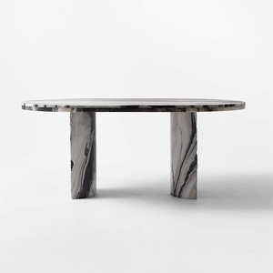 Tablero de mármol blanco Panda con base sólida y forma ovalada. - Product Image 2