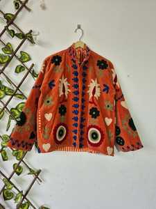 Fabulous Boho Indian Soft Rust <b>Velvet</b> Suzani Embroidered Short Duster Jacket Bomber Boho & Hippie <b>Coat</b> Winter Warm Outerwear - Product Image 5
