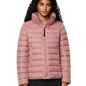 Chaqueta acolchada ligera rosa para mujer, cuello alto, con cremallera, abrigo informal para damas. - Product Image 1