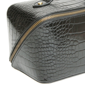 Sacs à cosmétiques en cuir noir gaufré brillant avec poignée supérieure et fermeture éclair dorée, OEM ODM, marque privée, prix de gros - Product Image 6
