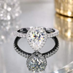 Anillo de compromiso con halo de diamantes de corte pera de moissanita para mujer, plata 925, regalo de aniversario para amantes - Product Image 3
