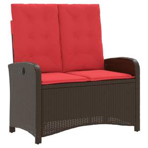 Banc de jardin inclinable 2 places en polyrotin marron, banc de patio confortable - Product Image 2