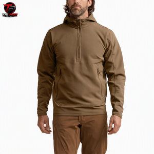 Sudadera con capucha TriPro Sports para hombre, color marrón coyote, con cremallera de un cuarto, forro polar grueso, 100% poliéster, para caza en invierno, ajustada. - Product Image 1