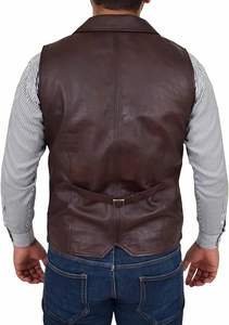 Chaleco de Cuero para Hombre, Nuevo Diseño, Color Sólido, Corte Ajustado, Chaleco de Cuero Vacuno, Ropa Exterior, Estilo Urbano - Product Image 2