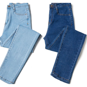 Jeans de Pierna Recta para Mujer, Cintura Alta, Largos, Denim Lavado, Casuales, Azules, de Algodón, Estilo Primavera - Product Image 1