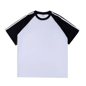 T-shirt à manches courtes en pur coton épais avec empiècements aux épaules, décontracté, pour tenue de travail, avec logo imprimé, haut d'uniforme de classe, respirant et anti-transpiration. - Product Image 2