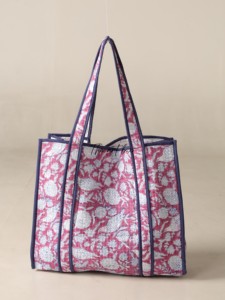 OEM Assorted Bird & Floral Quilted Cotton Tote <b>Bag</b> - Artisan Pink <b>Boho</b> Reusable Shopper <b>Bag</b> - Product Image 2