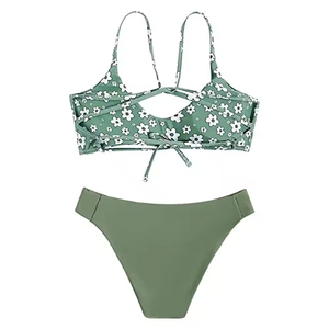 Custom Printed Winter Women's 100% Nylon Plunge Neck Regular Fit Breathable Quick Dry <b>Triangle</b> Bra Textured Cheeky Bottom <b>Bikini</b> - Product Image 4