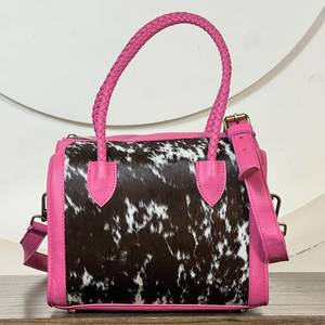 Bolso de Hombro Cruzado Unisex de Cuero Genuino de Piel de Vacuno Estilo Western, Mediano, con Asa Trenzada Rosa de Moda, para Viajes de Noche - Product Image 5