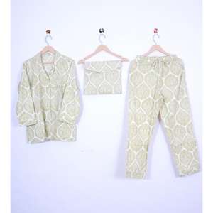 ชุดนอนผ้าฝ้ายลายดอกไม้สไตล์โมเดิร์น พิมพ์ลายด้วยมือ สำหรับผู้หญิง ชุดลำลองฤดูร้อนน้ำหนักเบา - Product Image 1