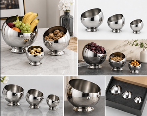 Juego de 3 Fruteros Decorativos de Acero Inoxidable con Base de Pedestal para Frutas, Nueces, Dulces, Bocadillos y Decoración de Mesa para el Hogar - Product Image 6