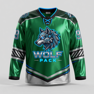 Camiseta de Hockey sobre Hielo Wolf Pack para Hombre, Manga Larga, Cuello en V, Sublimada, Absorbe la Humedad, Poliéster, Ropa Deportiva, Corte Regular - Product Image 1