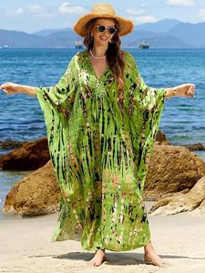 Green Printed Maxi Dress V-Neck Batwing Sleeve Loose Boho <b>Summer</b> Casual <b>Kaftan</b> Dress - Product Image 5